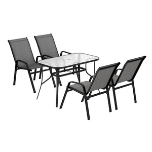 Dining Set 5PC | Outdoor Garden Table & Chairs Bistro Setting | Grey Finish