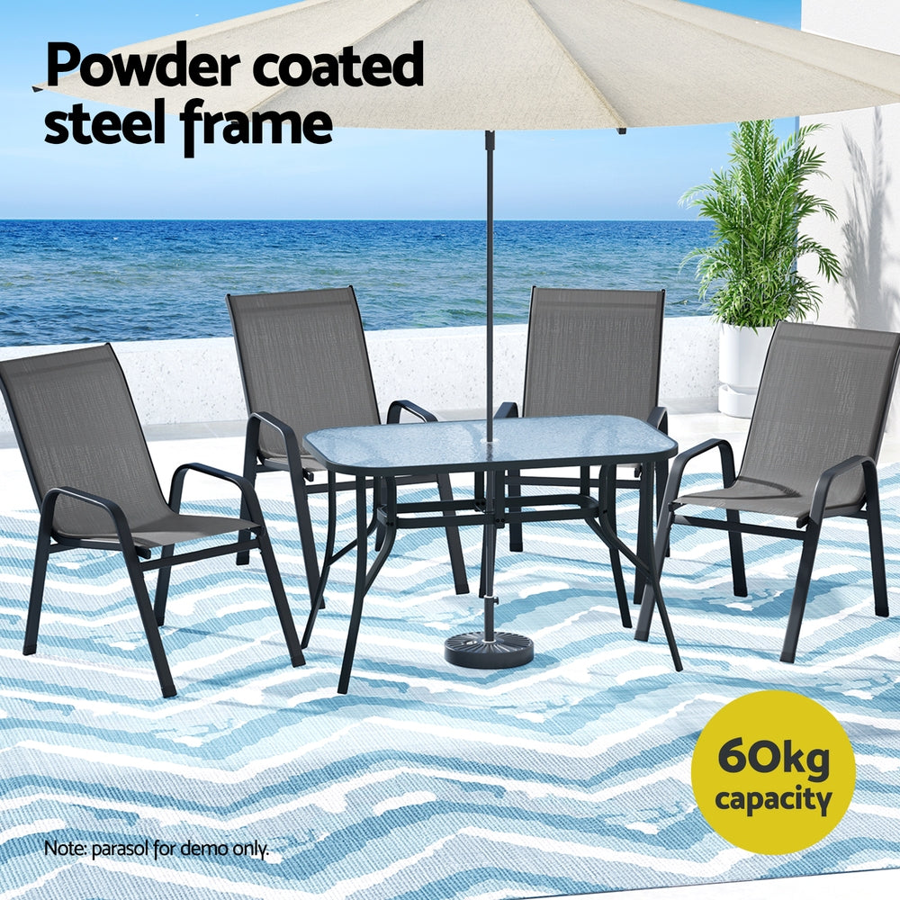 Dining Set 5PC | Outdoor Garden Table & Chairs Bistro Setting | Grey Finish