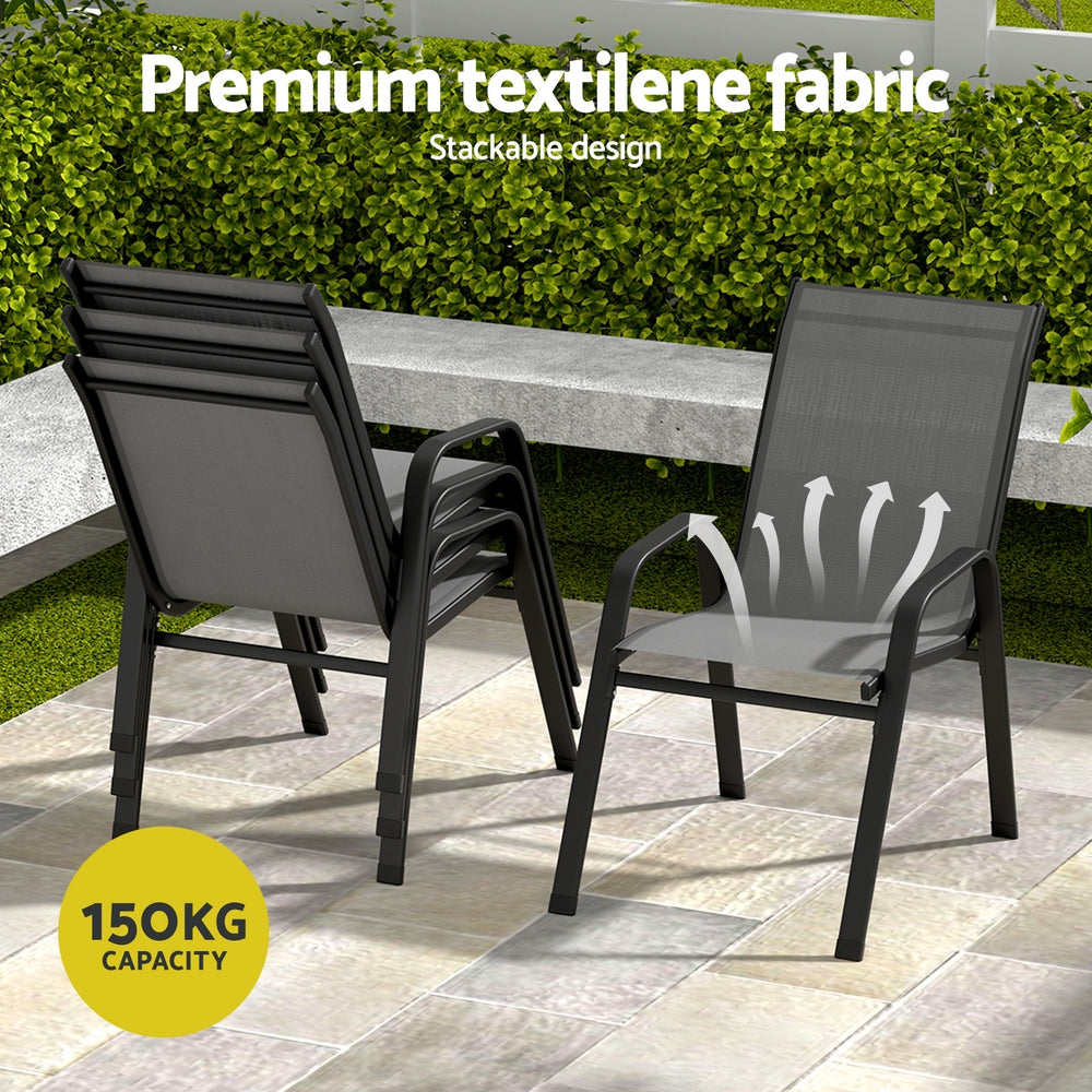 Dining Set 5PC | Outdoor Garden Table & Chairs Bistro Setting | Grey Finish