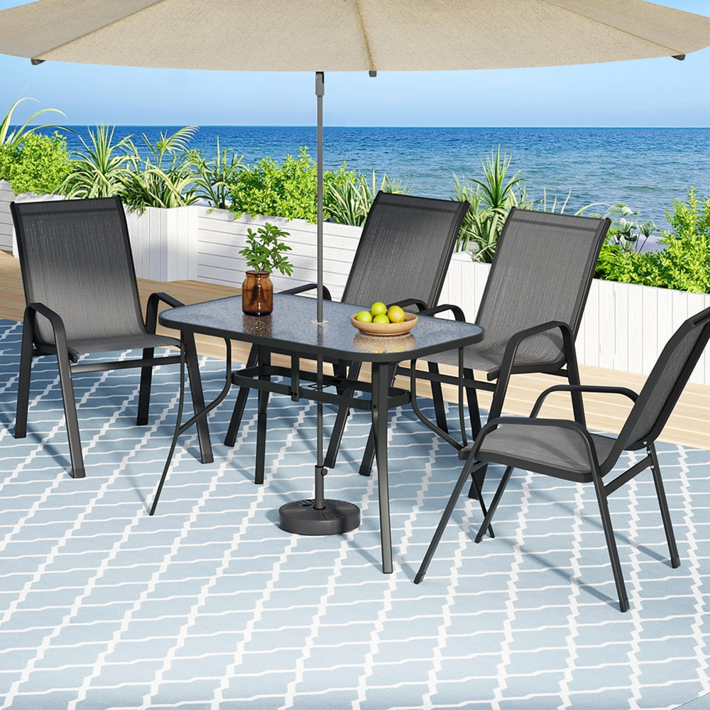 Dining Set 5PC | Outdoor Garden Table & Chairs Bistro Setting | Grey Finish