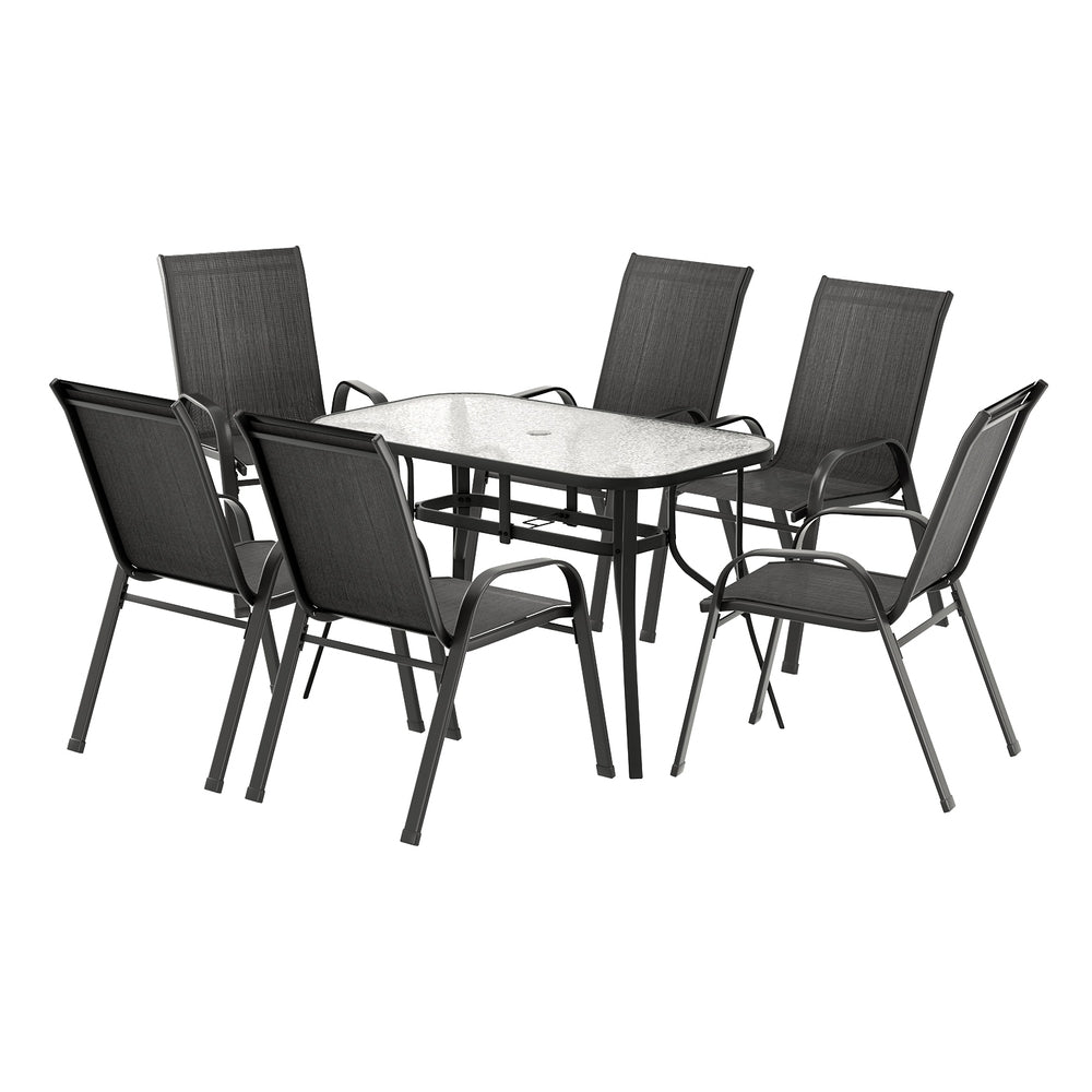 Dining Set 7PC | Outdoor Garden Table & Chairs Bistro Setting | Black Finish