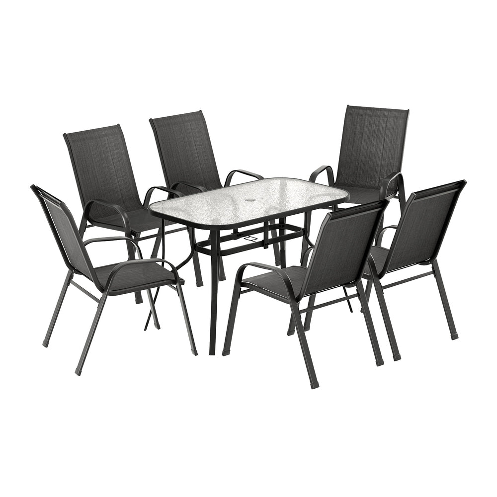 Dining Set 7PC | Outdoor Garden Table & Chairs Bistro Setting | Black Finish