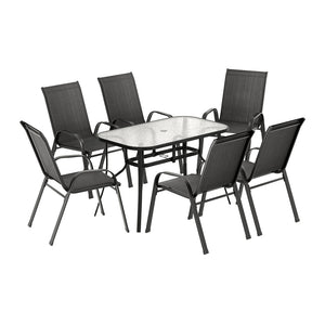 Dining Set 7PC | Outdoor Garden Table & Chairs Bistro Setting | Black Finish