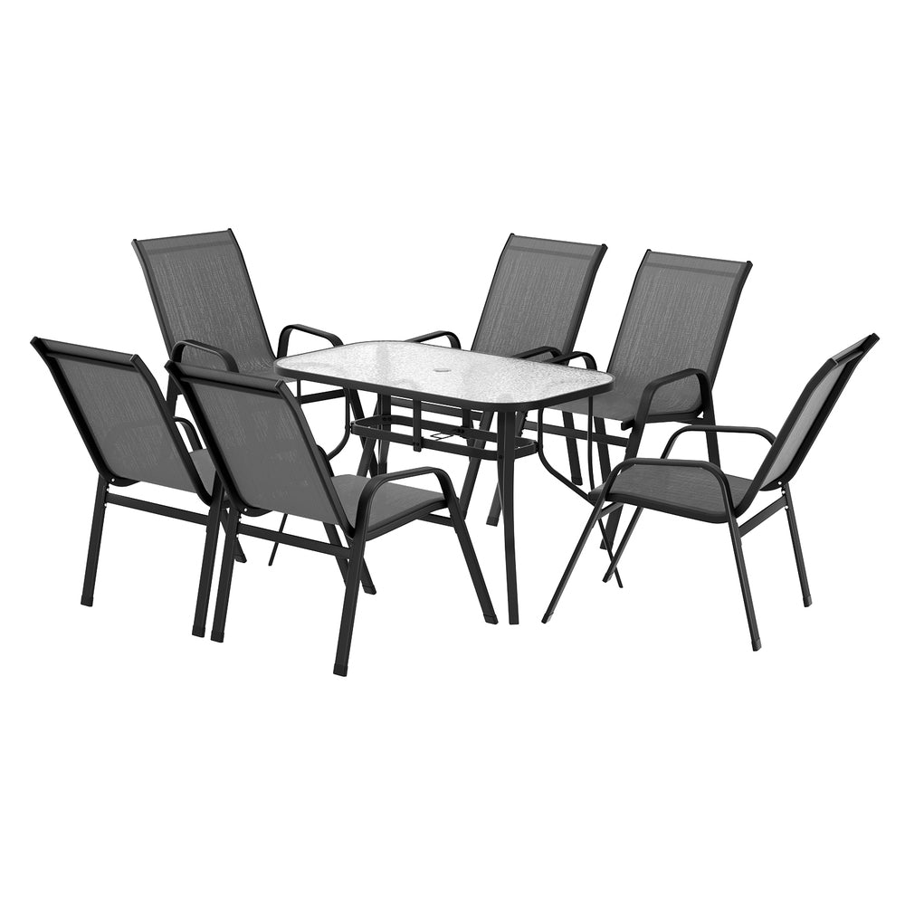 Dining Set 7PC | Outdoor Garden Table & Chairs Bistro Setting | Grey Finish