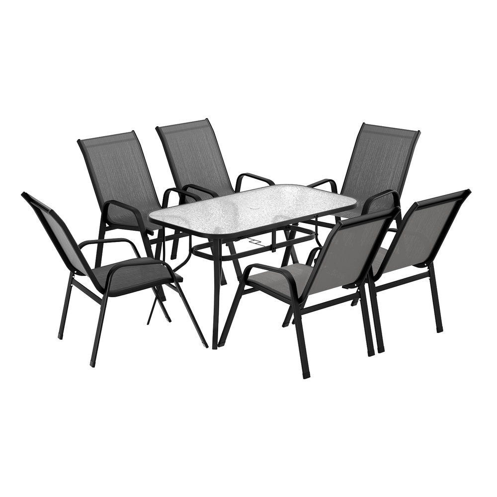 Dining Set 7PC | Outdoor Garden Table & Chairs Bistro Setting | Grey Finish