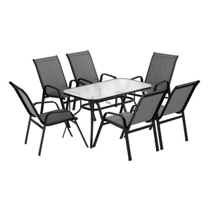 Dining Set 7PC | Outdoor Garden Table & Chairs Bistro Setting | Grey Finish