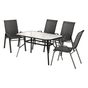 Outdoor Dining Set 5PC | Table & Chairs Patio Bistro Furniture | Garden Black Finish