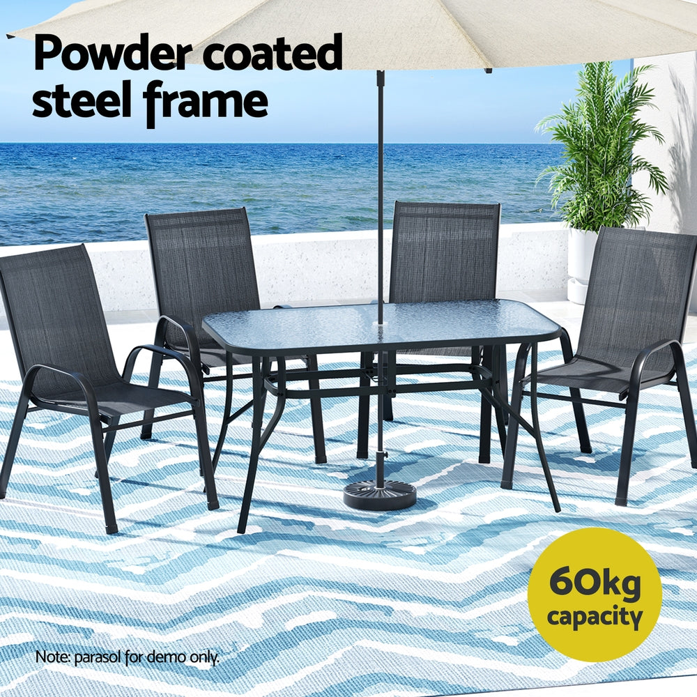 Outdoor Dining Set 5PC | Table & Chairs Patio Bistro Furniture | Garden Black Finish