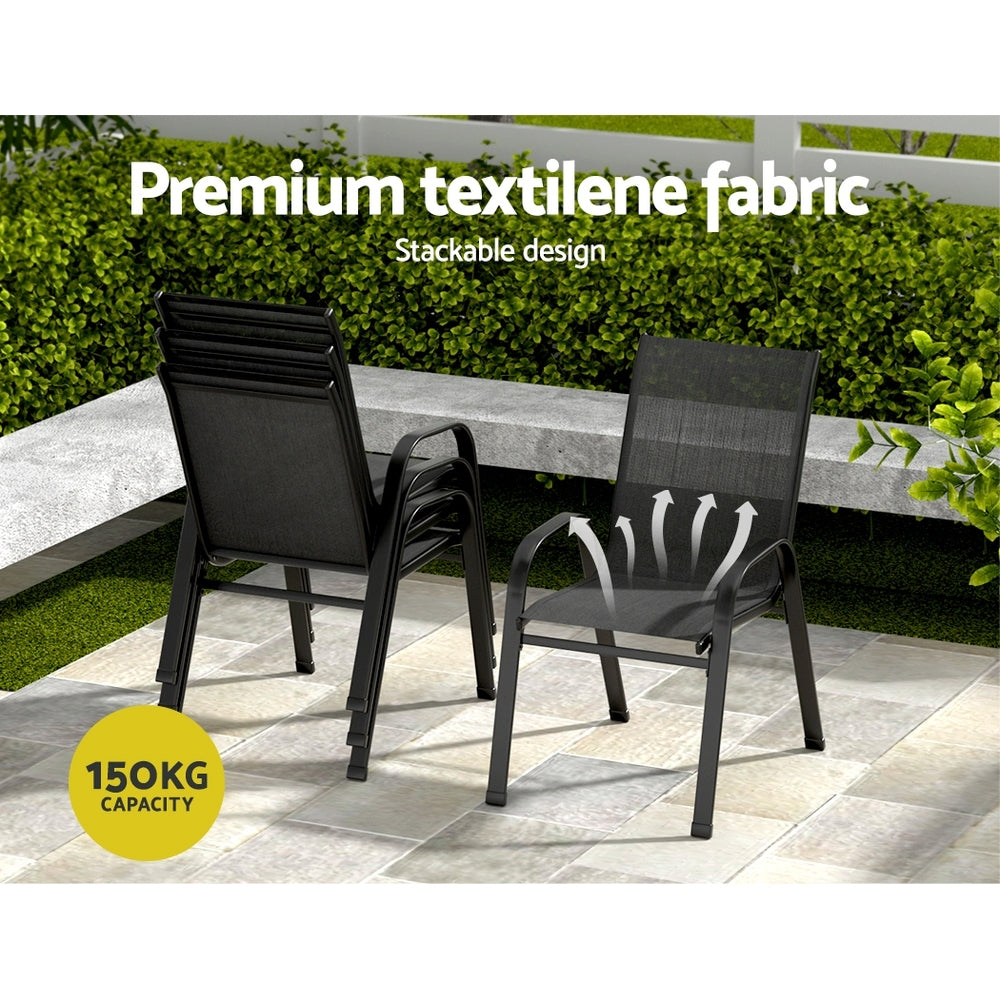 Outdoor Dining Set 5PC | Table & Chairs Patio Bistro Furniture | Garden Black Finish