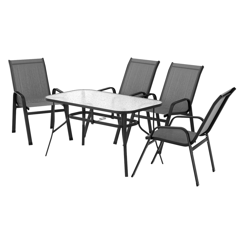 Outdoor Dining Set 5PC | Table & Chairs Patio Bistro Furniture | Garden Grey Finish