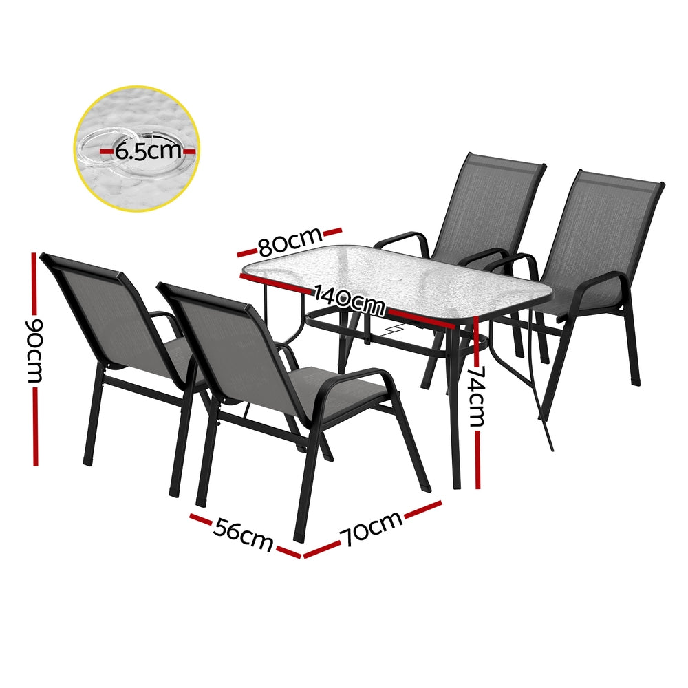 Outdoor Dining Set 5PC | Table & Chairs Patio Bistro Furniture | Garden Grey Finish