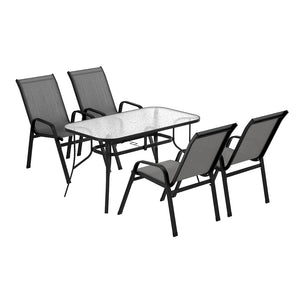 Outdoor Dining Set 5PC | Table & Chairs Patio Bistro Furniture | Garden Grey Finish