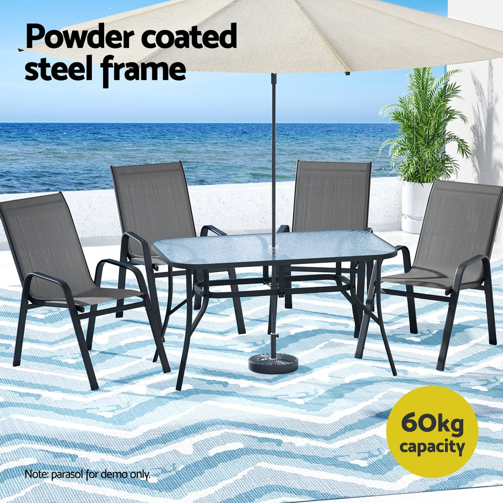 Outdoor Dining Set 5PC | Table & Chairs Patio Bistro Furniture | Garden Grey Finish