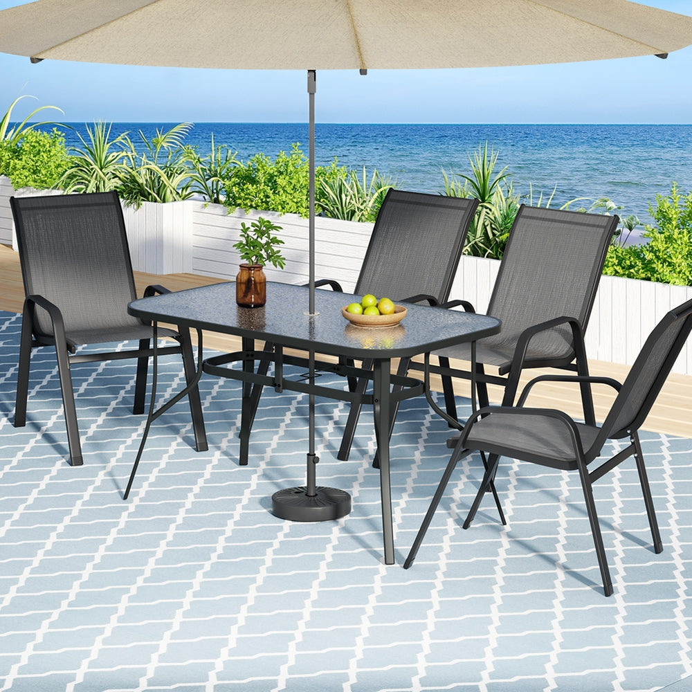 Outdoor Dining Set 5PC | Table & Chairs Patio Bistro Furniture | Garden Grey Finish