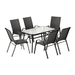 Outdoor Dining Set 7PC | Table & Chairs Patio Bistro Furniture | Garden Black Finish