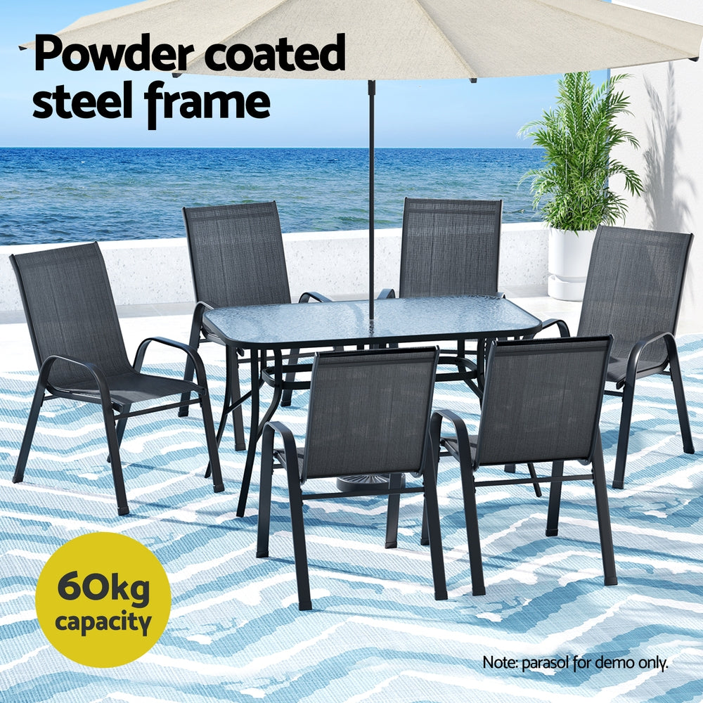Outdoor Dining Set 7PC | Table & Chairs Patio Bistro Furniture | Garden Black Finish