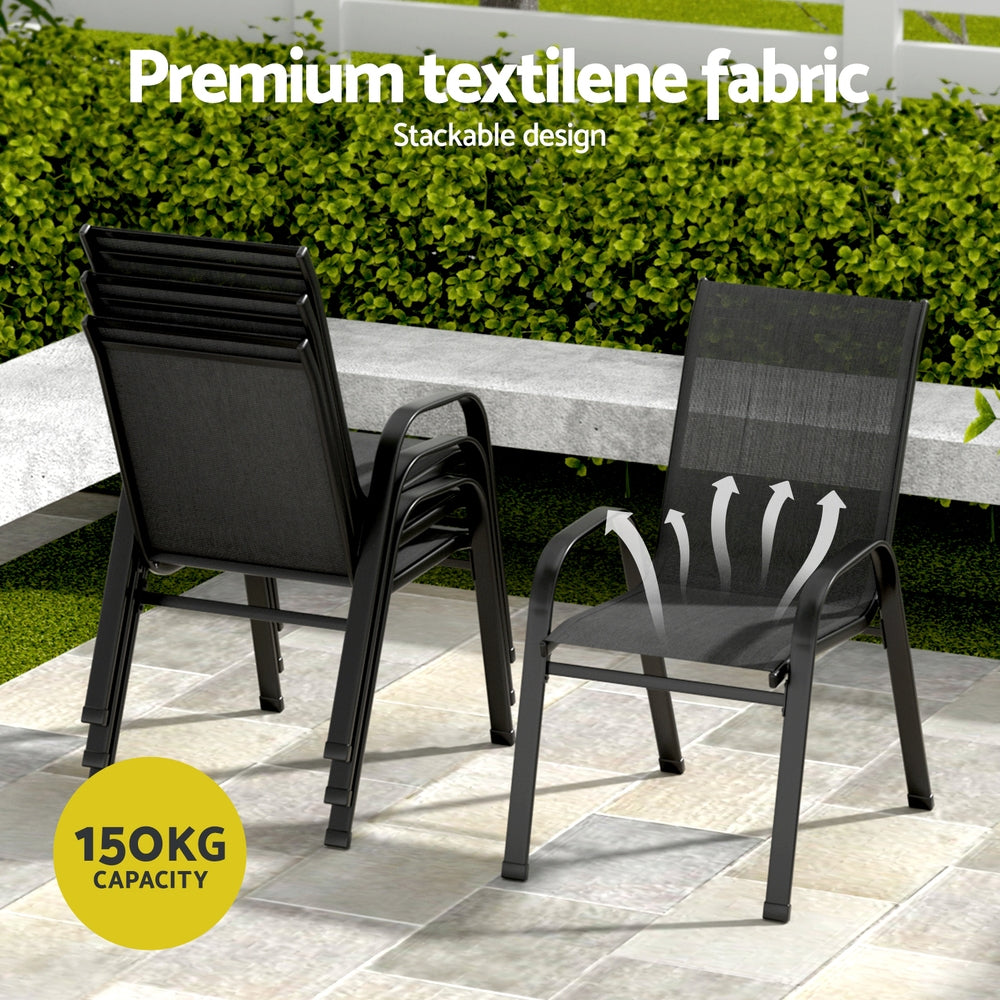 Outdoor Dining Set 7PC | Table & Chairs Patio Bistro Furniture | Garden Black Finish