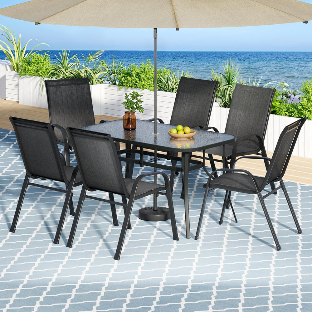 Outdoor Dining Set 7PC | Table & Chairs Patio Bistro Furniture | Garden Black Finish