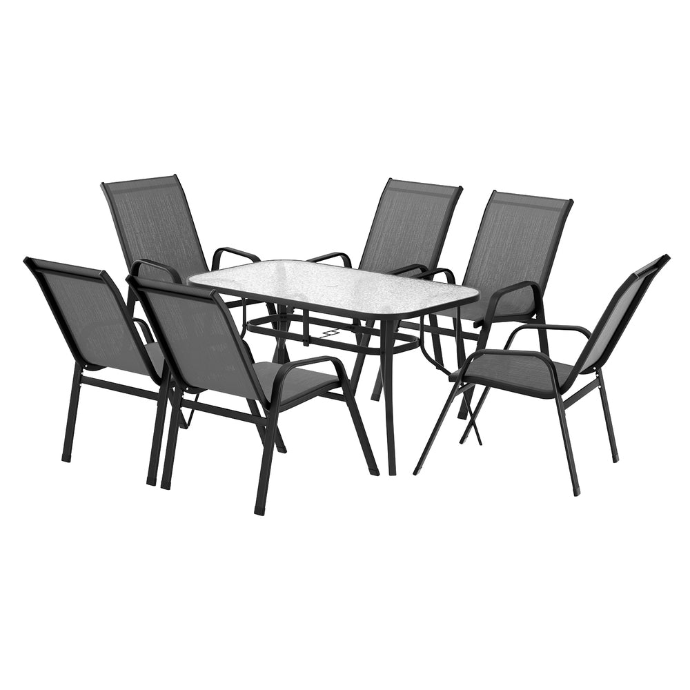 Outdoor Dining Set 7PC | Table & Chairs Patio Bistro Furniture | Garden Grey Finish