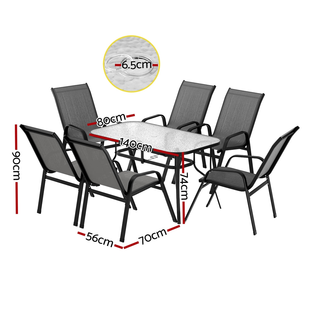Outdoor Dining Set 7PC | Table & Chairs Patio Bistro Furniture | Garden Grey Finish