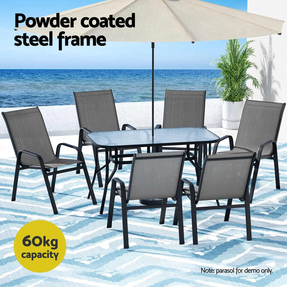 Outdoor Dining Set 7PC | Table & Chairs Patio Bistro Furniture | Garden Grey Finish