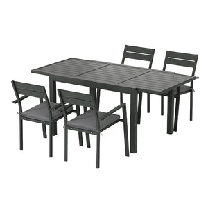Gardeon Outdoor Dining Set 5 Piece Aluminum Extendable Table Setting Black