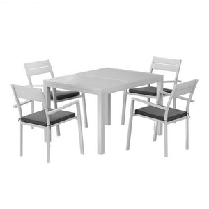 Gardeon Outdoor Dining Set | 5PCS | Aluminium Extendable Table + Chairs | White