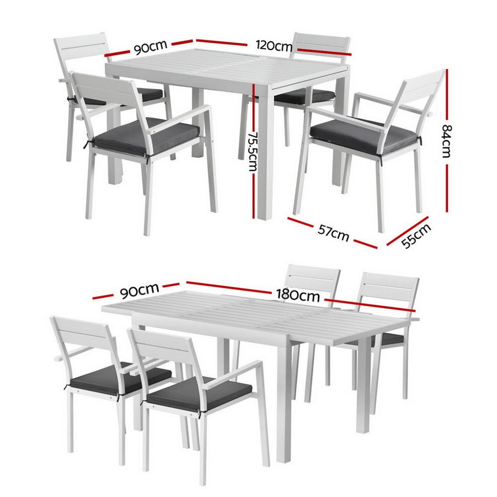 Gardeon Outdoor Dining Set | 5PCS | Aluminium Extendable Table + Chairs | White