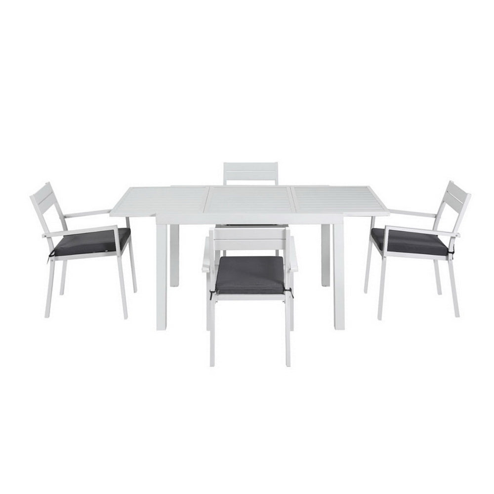 Gardeon Outdoor Dining Set | 5PCS | Aluminium Extendable Table + Chairs | White