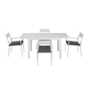 Gardeon Outdoor Dining Set | 5PCS | Aluminium Extendable Table + Chairs | White