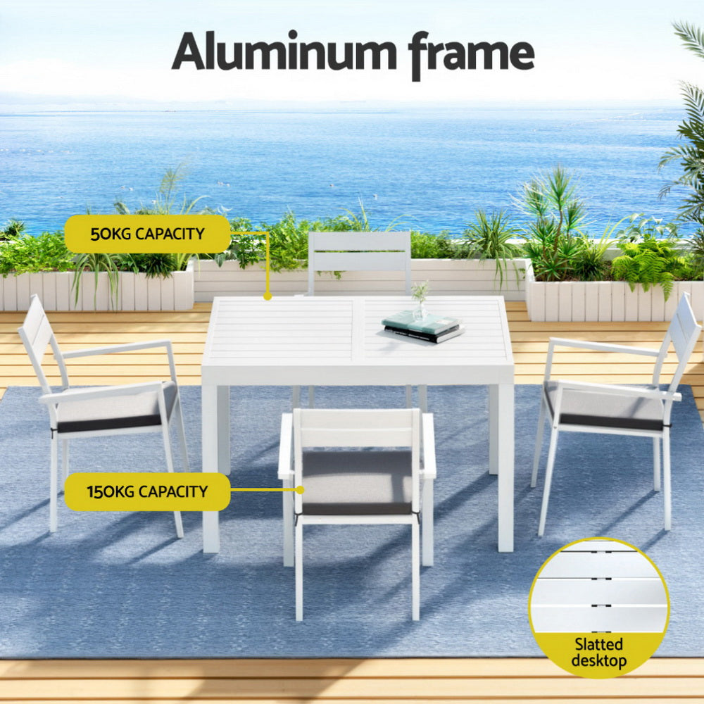 Gardeon Outdoor Dining Set | 5PCS | Aluminium Extendable Table + Chairs | White