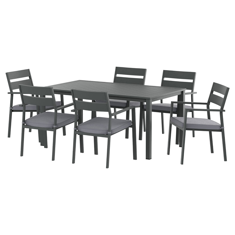Gardeon Outdoor Dining Set | 7 Piece | Aluminum Table + Chairs | Black