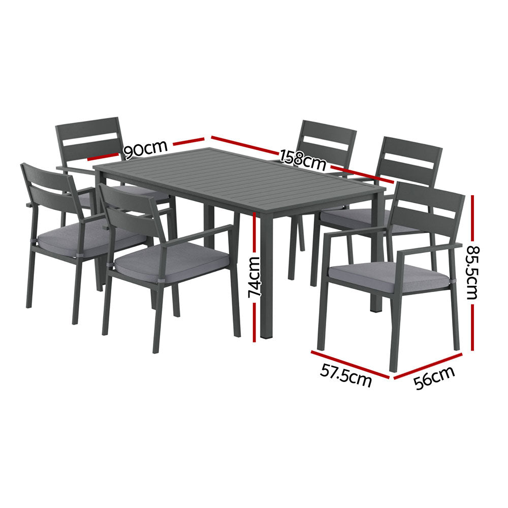 Gardeon Outdoor Dining Set | 7 Piece | Aluminum Table + Chairs | Black
