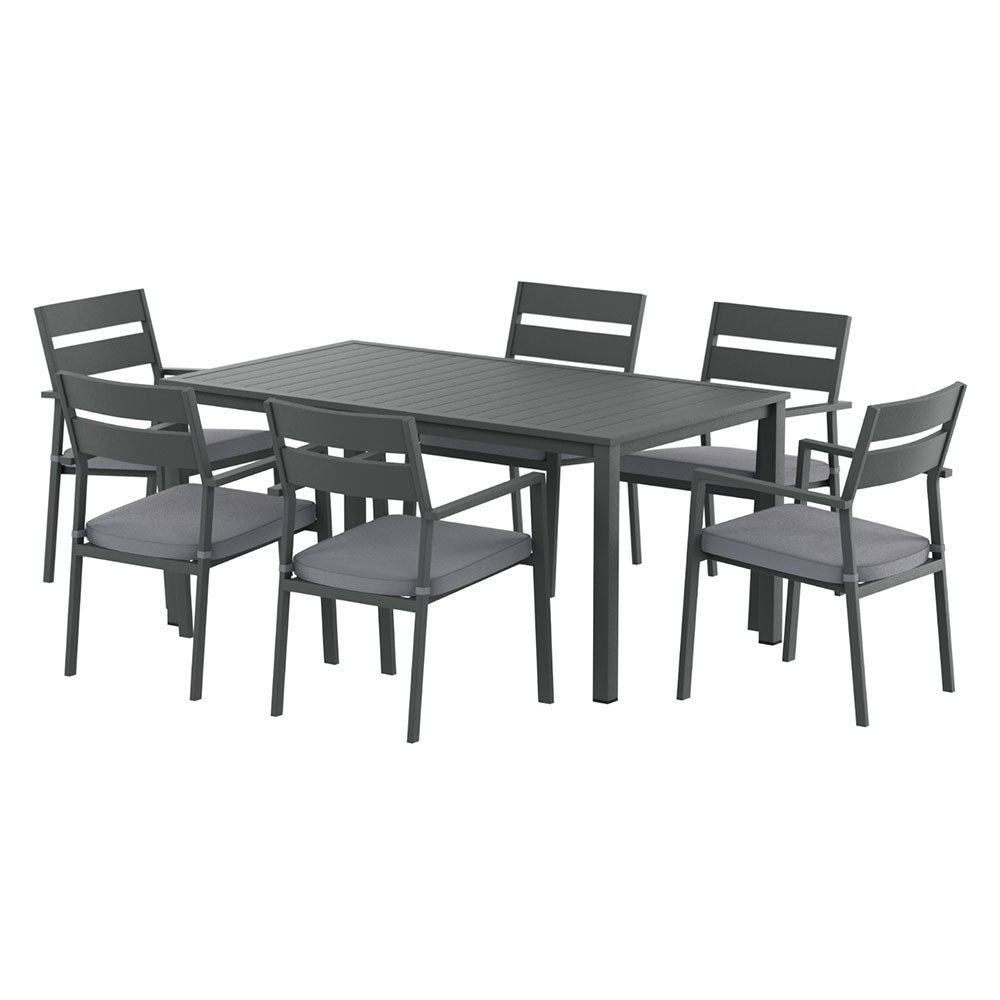 Gardeon Outdoor Dining Set | 7 Piece | Aluminum Table + Chairs | Black
