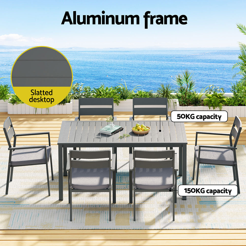 Gardeon Outdoor Dining Set | 7 Piece | Aluminum Table + Chairs | Black
