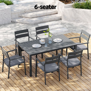 Gardeon Outdoor Dining Set | 7 Piece | Aluminum Table + Chairs | Black