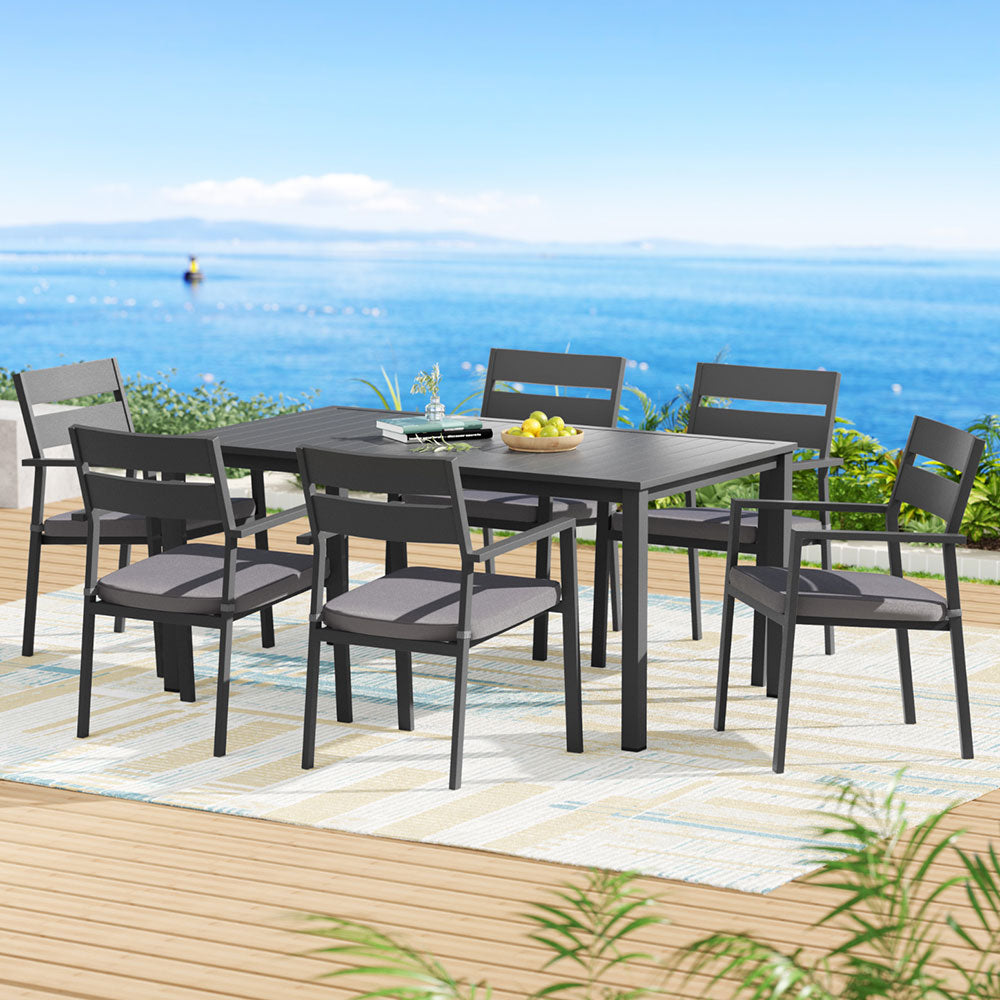 Gardeon Outdoor Dining Set | 7 Piece | Aluminum Table + Chairs | Black
