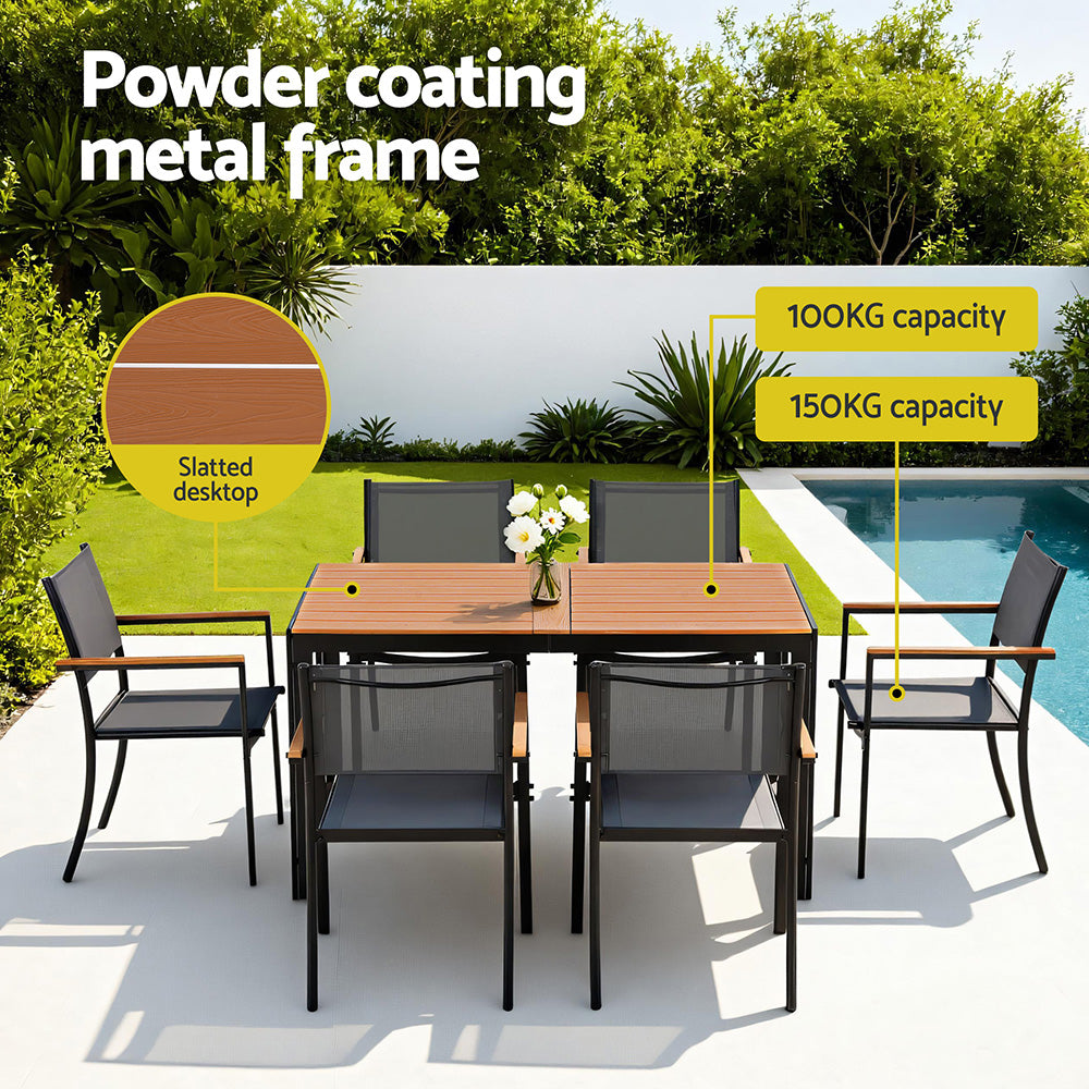 Outdoor Dining Set 7pc | Table + Chairs | Patio Garden Bistro
