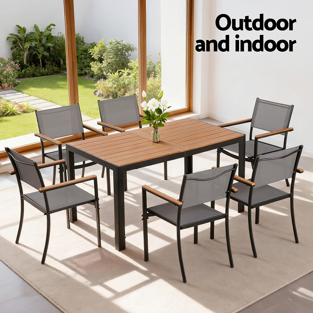 Outdoor Dining Set 7pc | Table + Chairs | Patio Garden Bistro