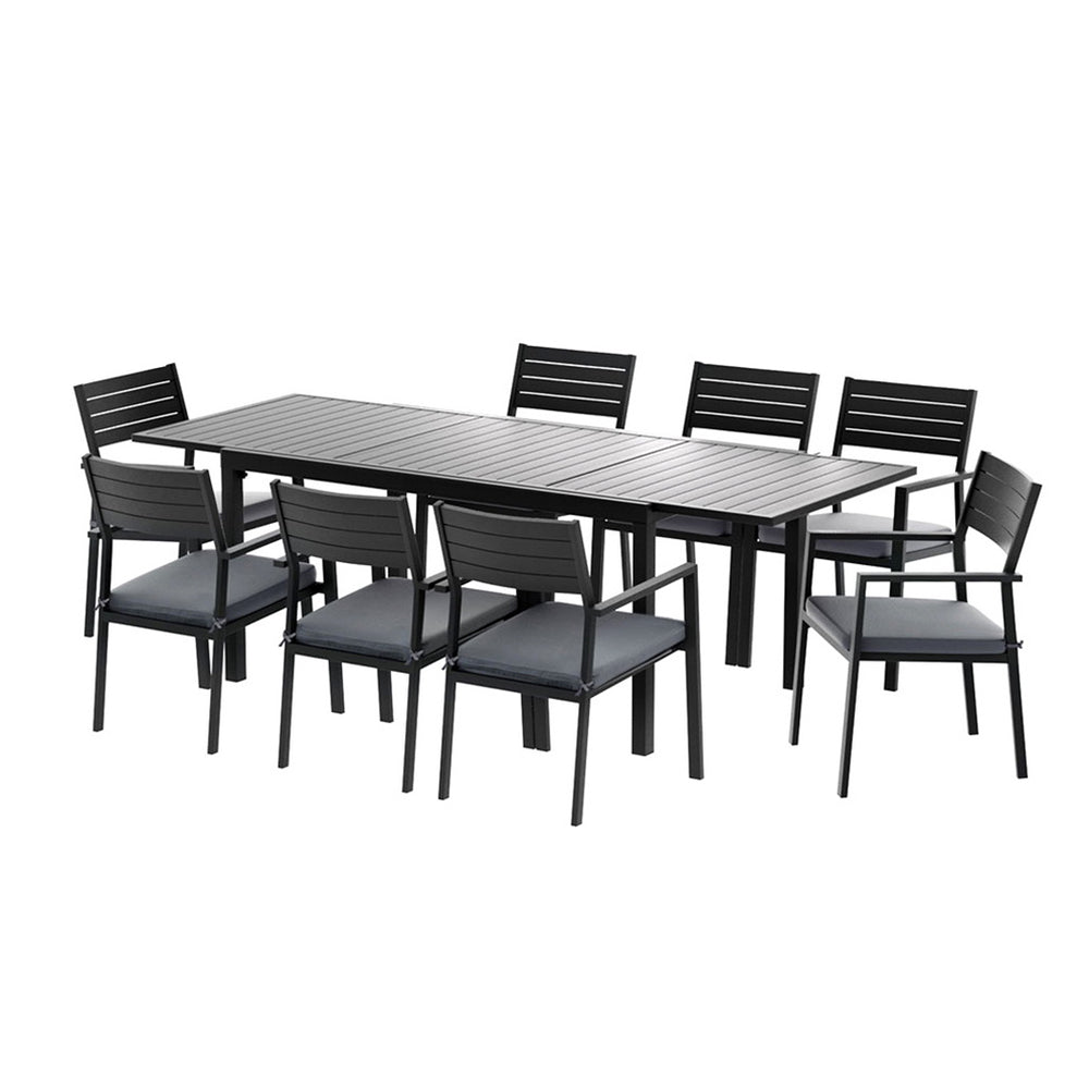 Outdoor Dining Set 9pc | Aluminium Extendable Table + Chairs | Patio Furniture
