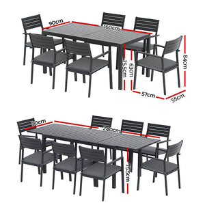 Outdoor Dining Set 9pc | Aluminium Extendable Table + Chairs | Patio Furniture