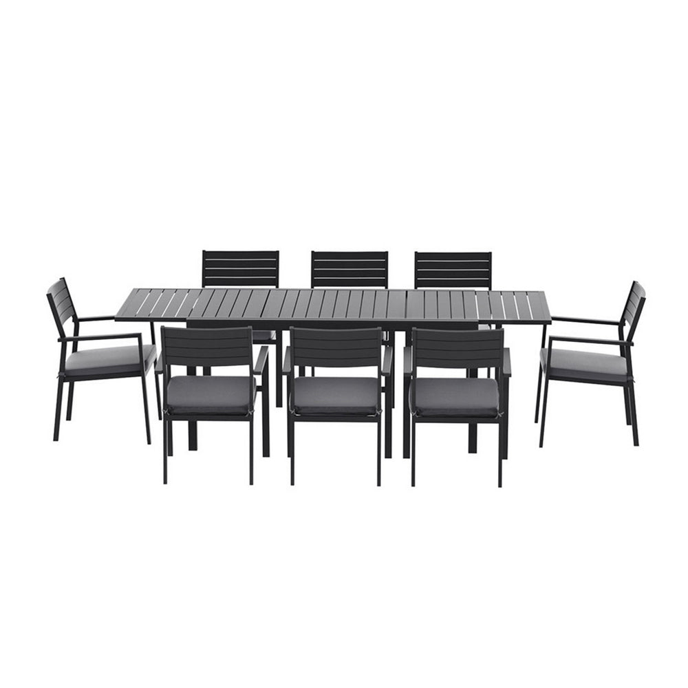 Outdoor Dining Set 9pc | Aluminium Extendable Table + Chairs | Patio Furniture