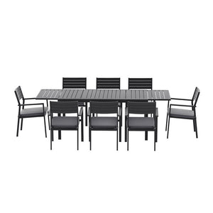 Outdoor Dining Set 9pc | Aluminium Extendable Table + Chairs | Patio Furniture
