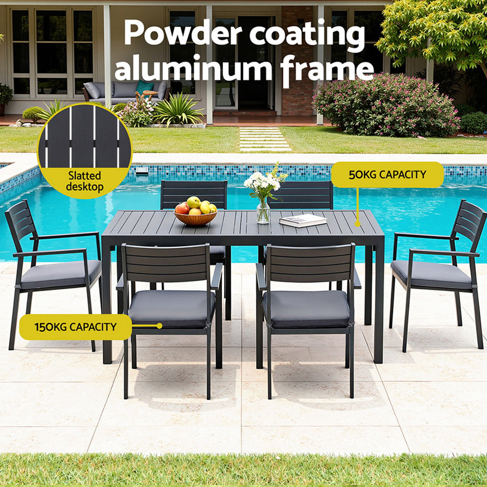 Outdoor Dining Set 9pc | Aluminium Extendable Table + Chairs | Patio Furniture