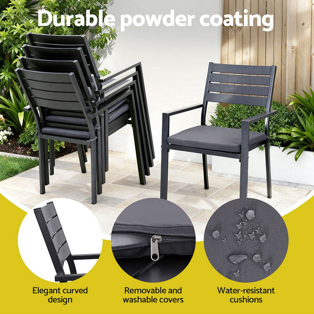 Outdoor Dining Set 9pc | Aluminium Extendable Table + Chairs | Patio Furniture