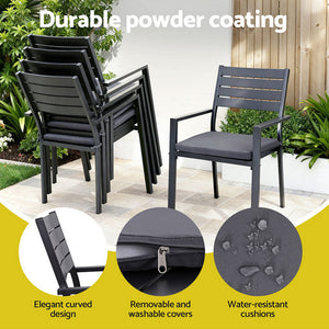 Outdoor Dining Set 9pc | Aluminium Extendable Table + Chairs | Patio Furniture