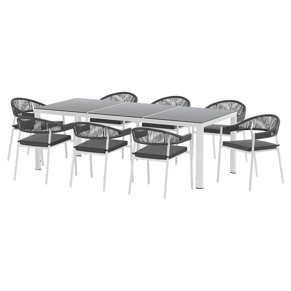Outdoor Dining Set | 9 Piece | Steel Table Chairs | Setting White