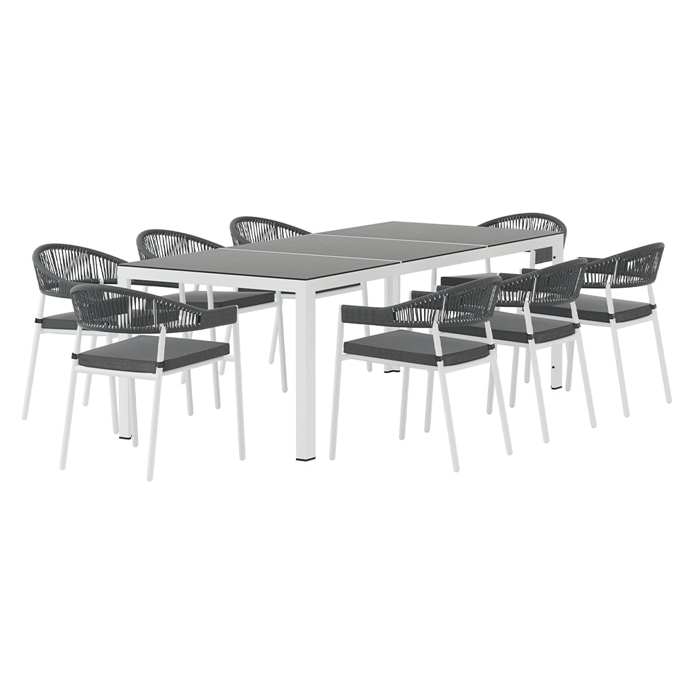 Outdoor Dining Set | 9 Piece | Steel Table Chairs | Setting White