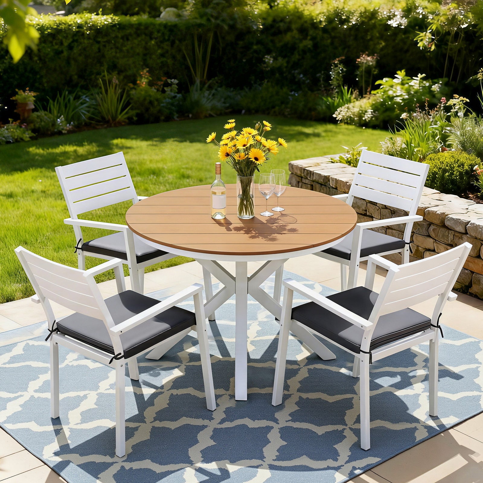 Outdoor Dining Set | 5 Piece Aluminium Table & Chairs with WPC Top