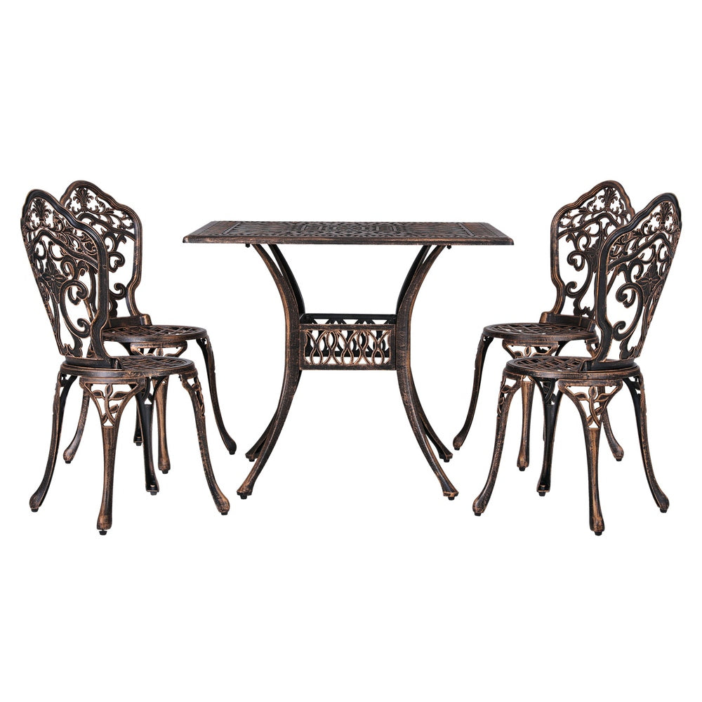 Outdoor Dining Set | 5 Piece | Chairs & Table | Cast Aluminum | Patio | Brown
